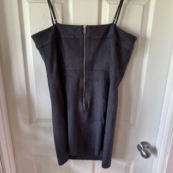 Naked Zebra Dress Women’s Large Mini Black Suede 3/4 Zip Spaghetti Strap - Picture 6 of 10